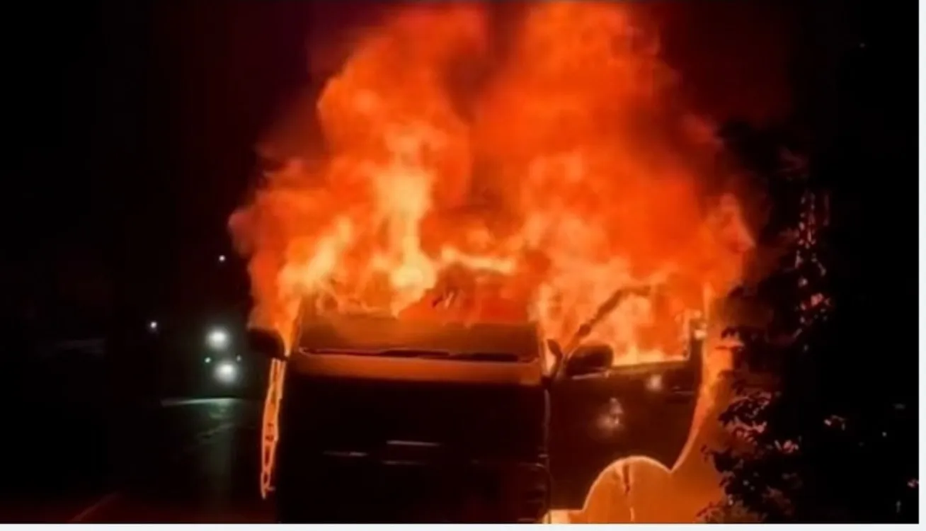 The entire ambulance was engulfed in flames, Photo by Md. Abul Hossain, Staff Reporter, Gazipur