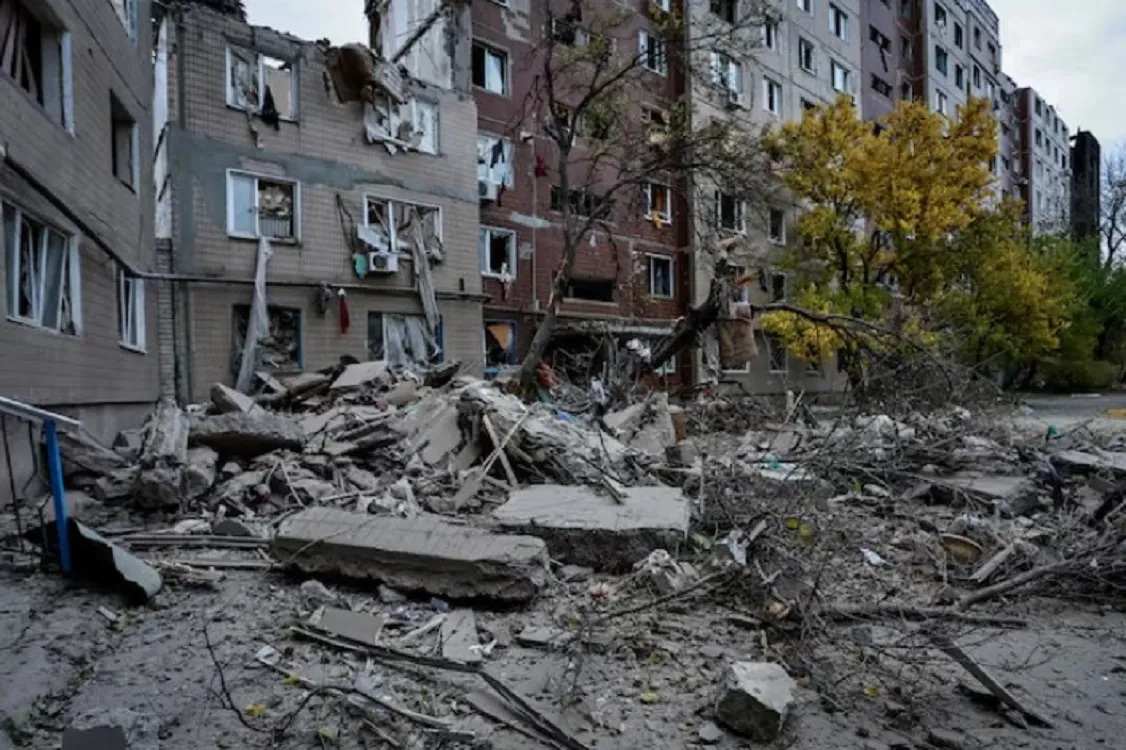 Apartment buildings damaged by a Russian military strike, amid Russia's attack on Ukraine, in the frontline town of Kostiantynivka in the Donetsk region, Ukraine, November 1, 2025. REUTERS