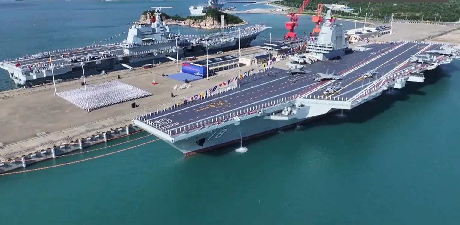 China's newest aircraft carrier the Fujian seen from above