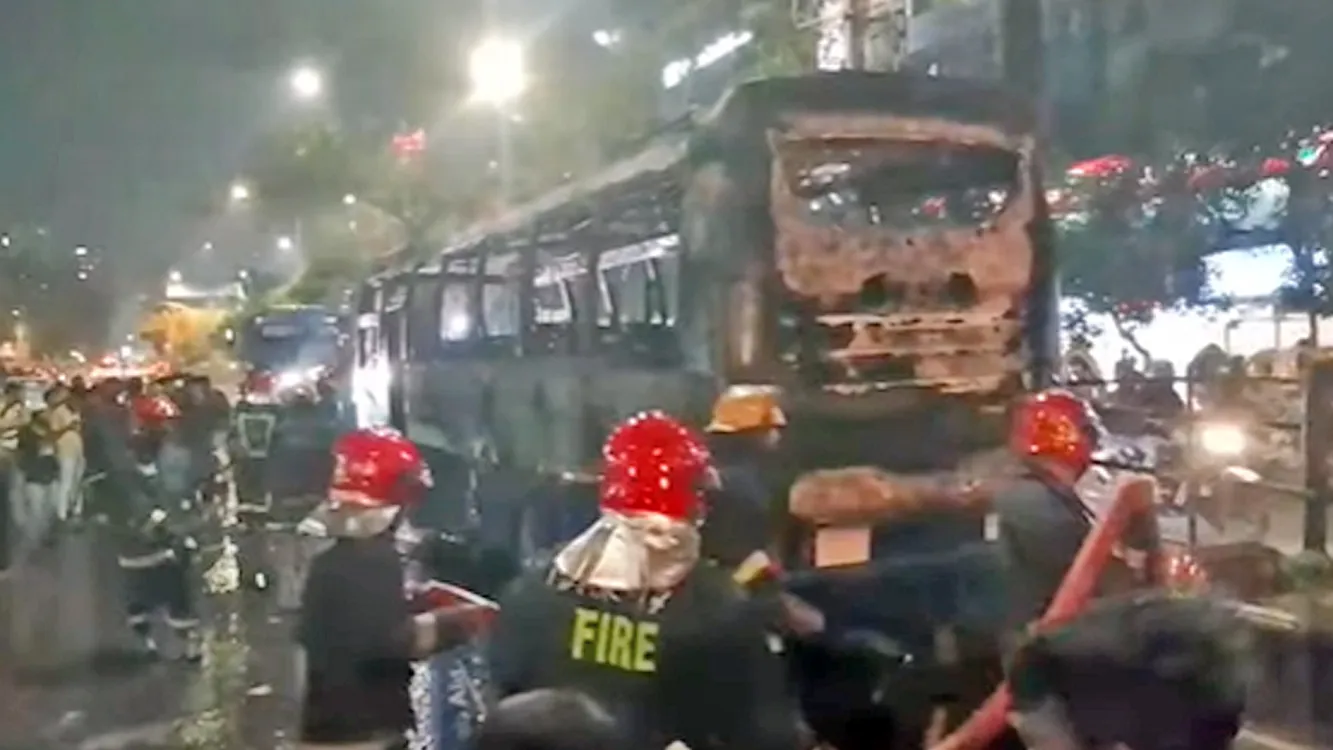 A different bus was set on fire in Dhanmondi.