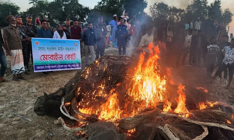 Banned fishing nets burned and destroyed in Porsha