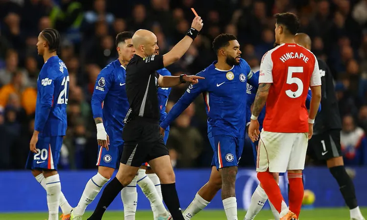 Chelsea's Moises Caicedo is shown a red card by referee Anthony Taylor Action Images via Reuters