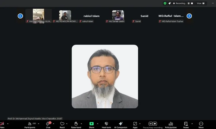 DUET Vice-Chancellor Professor Dr. Mohammad Joynal Abedin welcomed new post-graduate students, stating DUET will play a leading role in global research and innovation.