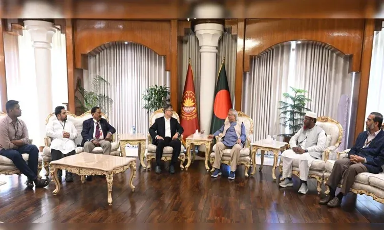 Chief Advisor Professor Dr. Muhammad Yunus held a meeting with leaders of BNP, Bangladesh Jamaat-e-Islami and NCP at the State Guest House Jamuna on Saturday. Photo : CA's Press Wing