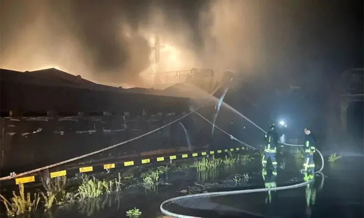 Apartment building damaged by a Russian drone strike, amid Russia’s attack on Ukraine, in Kyiv, Ukraine.