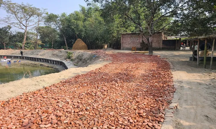 Pond instead of road, road being built on private land