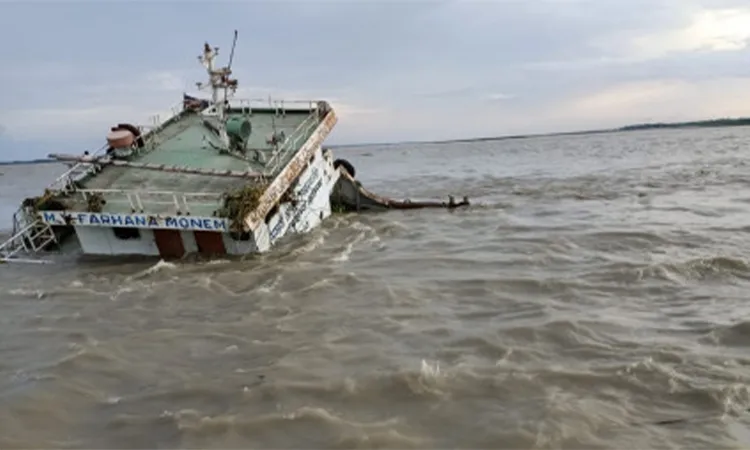 Trawler Carrying Salt Sinks Meghna River in Bhola