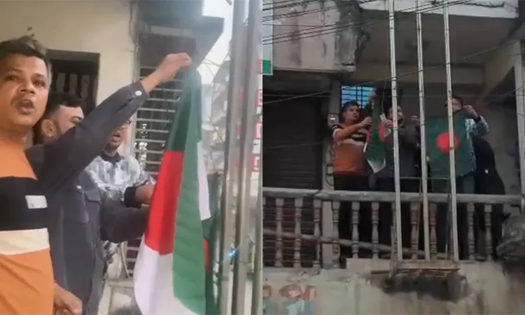 Jubo League leaders hoisted national and party flags at Awami League office in Faridpur.