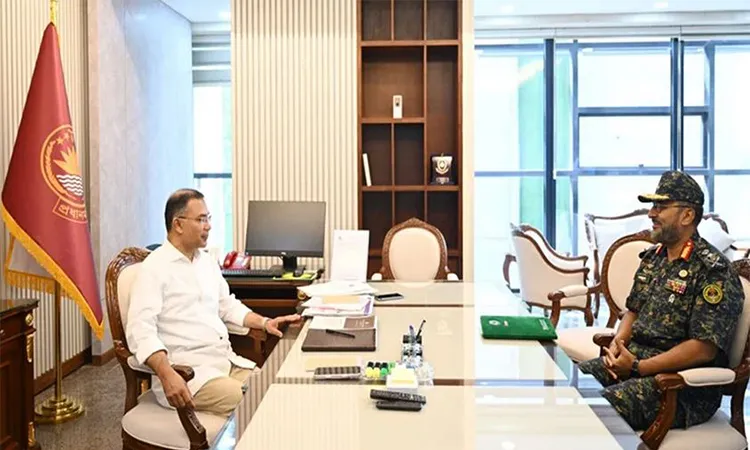 Ansar and VDP Director General Major General Abdul Motaleb Sajjad Mahmud paid a courtesy call on Prime Minister Tarique Rahman at the Prime Minister's Office. Photo: Prime Minister's Office