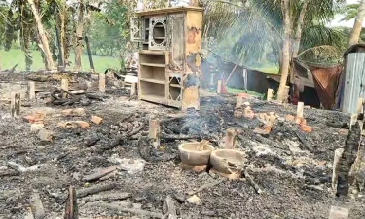 A drug-addicted son allegedly set fire to his home in Gopalganj