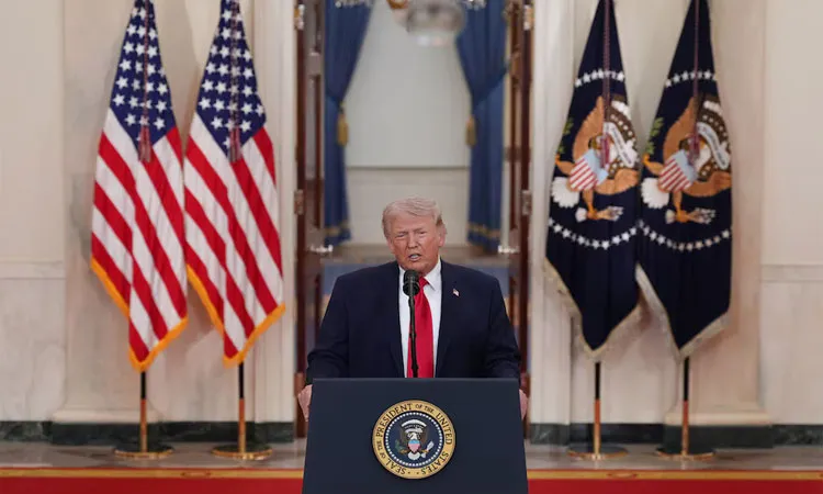 U.S. President Donald Trump delivers an address to the nation about the Iran war at the White House in Washington, D.C., U.S.