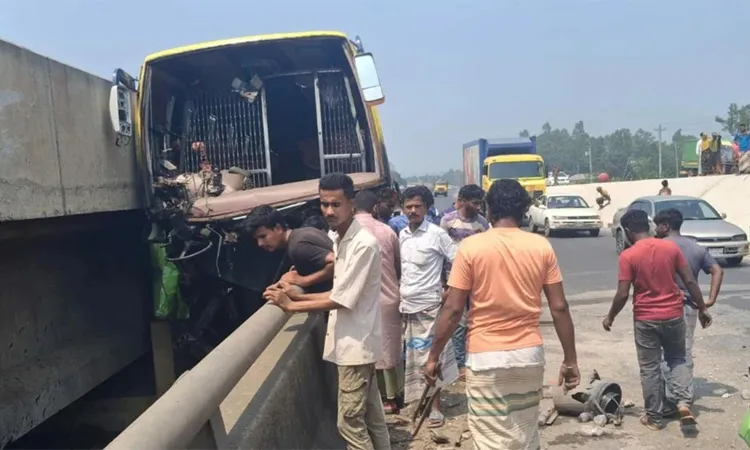 A bus tyre burst caused a crash near Jamuna Bridge in Sirajganj