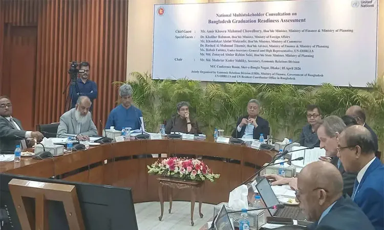 Amir Khasru Mahmud Chowdhury speaking after a high-level consultation at the NEC conference room in Sher-e-Bangla Nagar