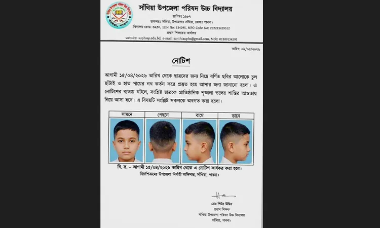 Notice issued by Headmaster Md. Liton Uddin via instructions from UNO Riju Tamanna.