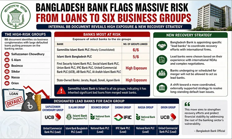 Bangladesh Bank has officially designated lead banks, including UCB, Islami Bank, and National Bank, to coordinate loan recovery from six specific high-risk business groups.