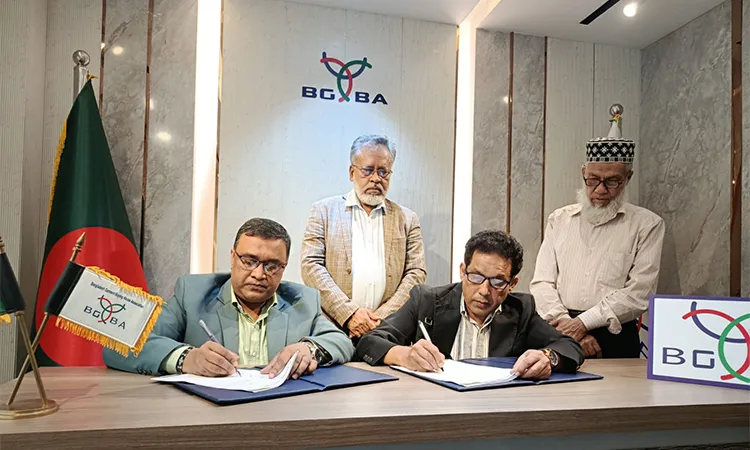 The agreement signed by Device Stamp’s Bangladesh National Partner Mr. Md. Nazrul Islam and BGBA President Mr. Abdul Hamid.