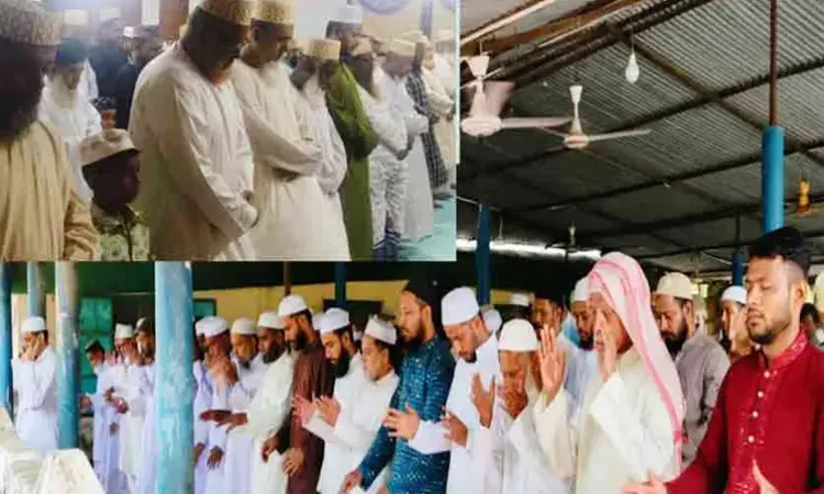 The main Eid congregation was held at 7:00 AM at the Khankaye Madania Kasemia Eidgah Maidan in Ramganj upazila.
