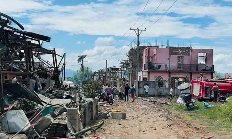 A massive accidental explosion at a mining explosives depot in Kaung Tat village, Myanmar.
