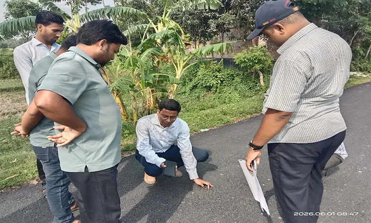 Satkhira LGED Executive Engineer inspects Tala Upazila road projects on Monday.