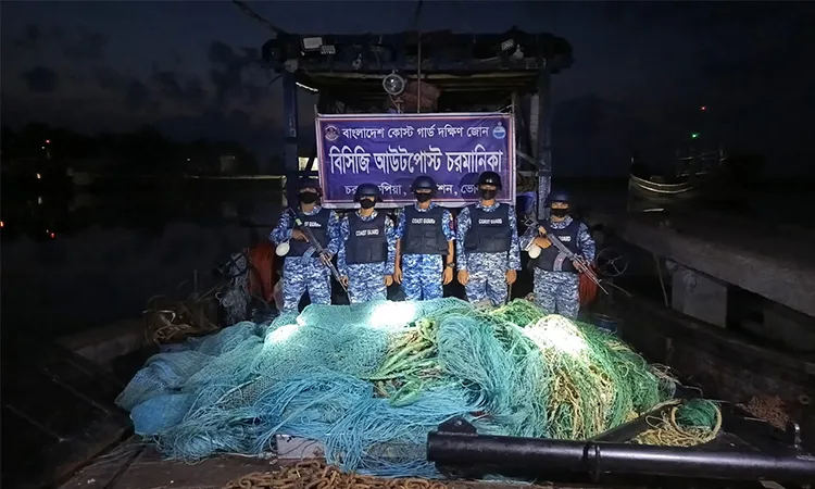 Bangladesh Coast Guard seized an illegal artisanal trawler and nets at Bhola's Char Fashion.