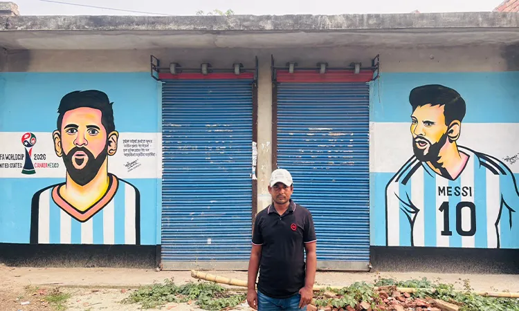 Kushtia Artist Paints Massive Lionel Messi Mural on Wall