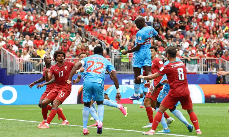 Congo's Yoane Wissa scores their first goal.