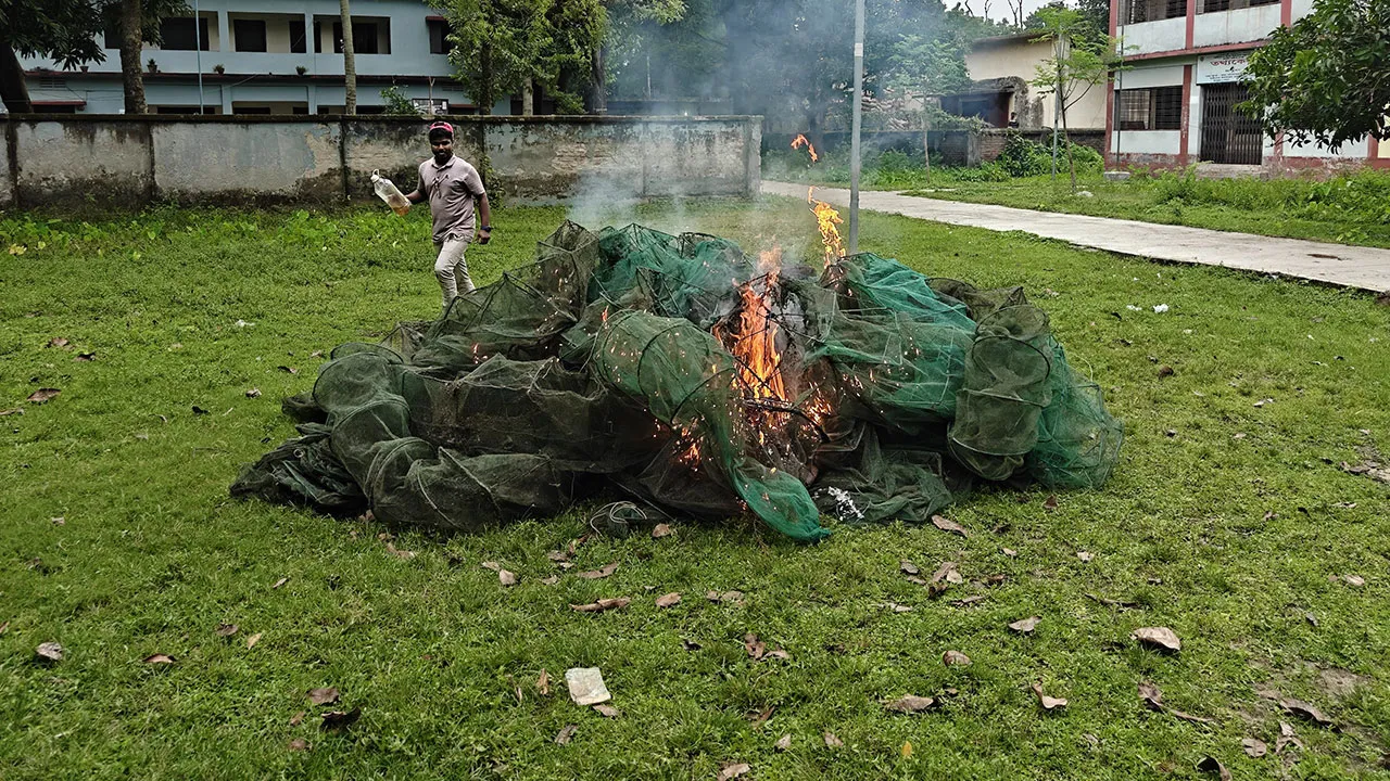 18 Illegal Fishing Nets Destroyed in Porsha, Naogaon