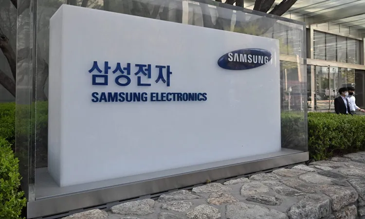 The logo of Samsung Electronics in Seoul, South Korea.