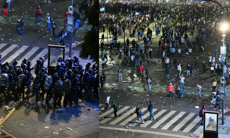 Clashes erupted near the Obelisk monument around 11:45pm when fans tried to breach protective barricades and hurled bottles at police.