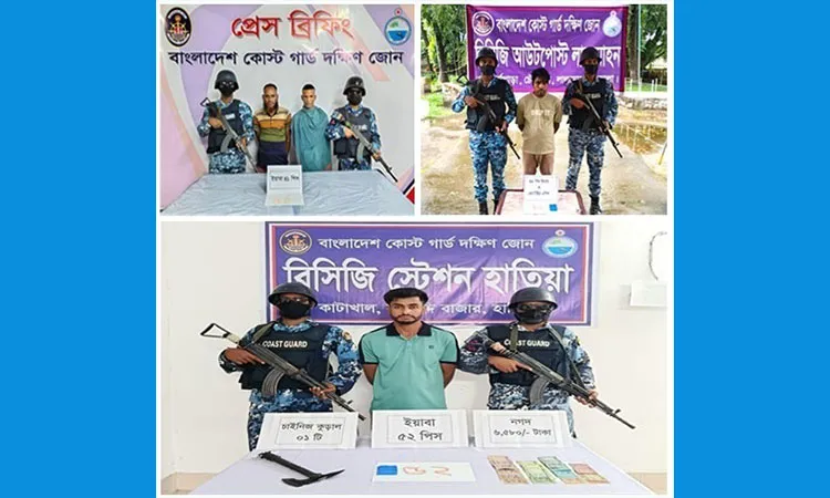 Bangladesh Coast Guard arrested four in three separate operations across Bhola and Hatia.