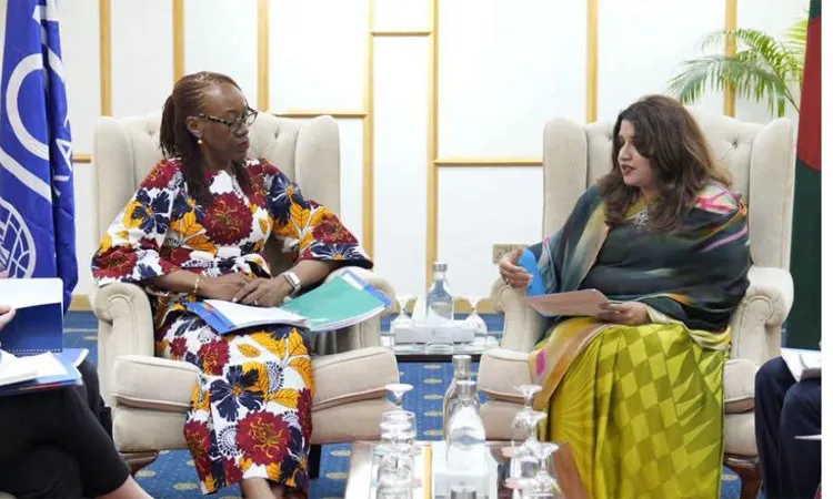 Ugochi Daniels, Deputy Director General (DDG) of Operations of the International Organization for Migration (IOM), meets Shama Obaed Islam, State Minister for Foreign Affairs in Dhaka on 2 August 2026.