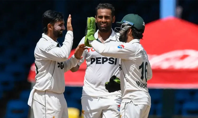 Mohammad Ali, Ali Usman and Mohammad Rizwan celebrate a wicket