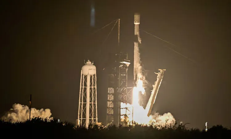 A SpaceX Falcon 9 rocket launches carrying Firefly Aerospace's Blue Ghost lunar lander as the primary payload and Japan-based ispace's Resilience lander as a secondary payload from Kennedy Space Center in Cape Canaveral, Florida, U.S.: Photo collected