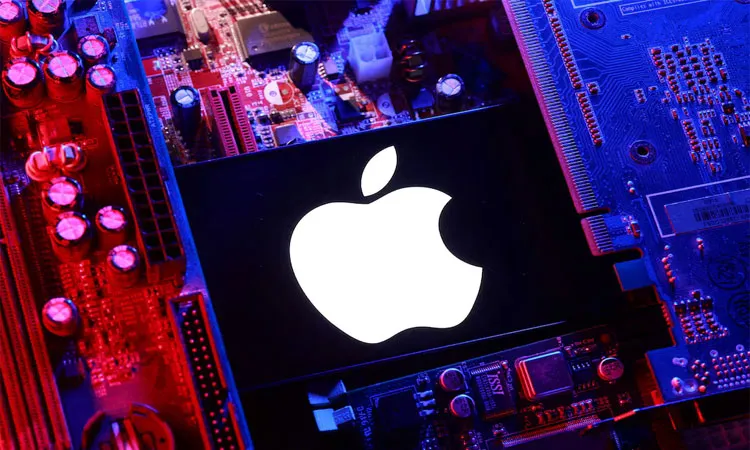 Apple logo and a computer motherboard