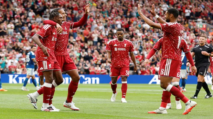 Liverpool captain Virgil van Dijk with his Teammates