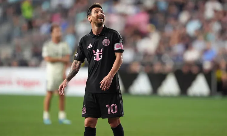 Lionel Messi reacts after scores against the Philadelphia Union
