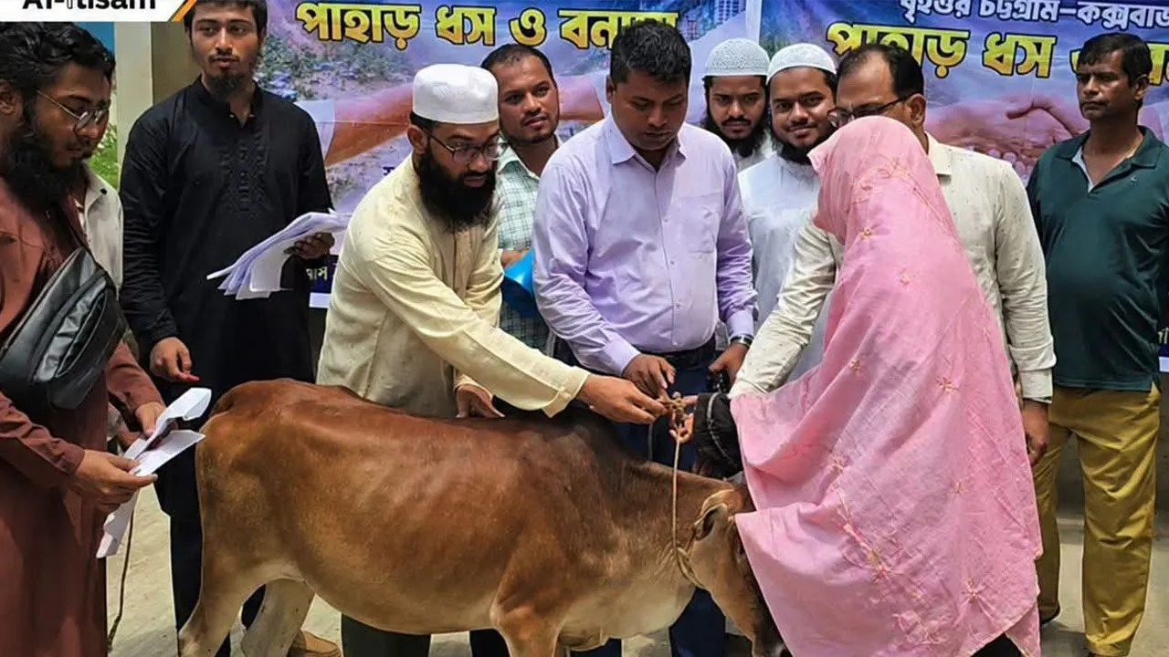 Cows and goats were distributed to 30 flood-affected families who lost livestock in Banshkhali.