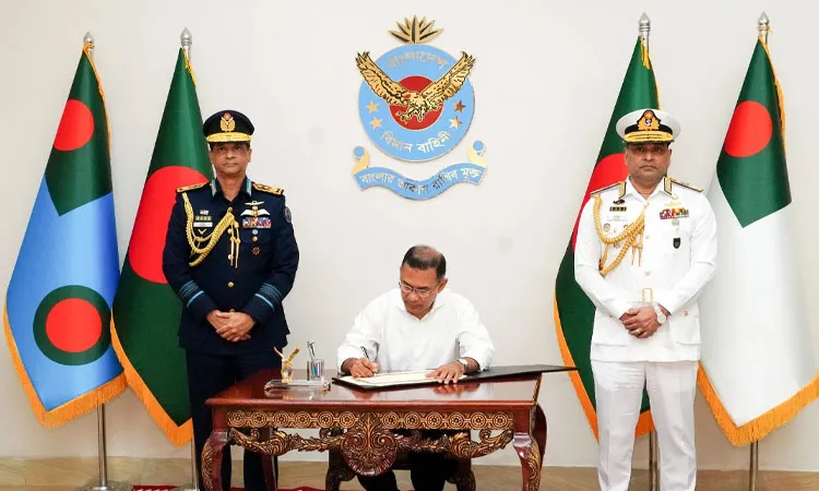 Prime Minister Tarique Rahman inaugurated the Navy and Air Force Selection Board-2026 at the Air Force Headquarters on Sunday. Photo : PMO