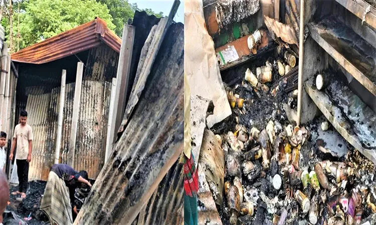 The fire broke out around midnight in Sahadebpur Union.