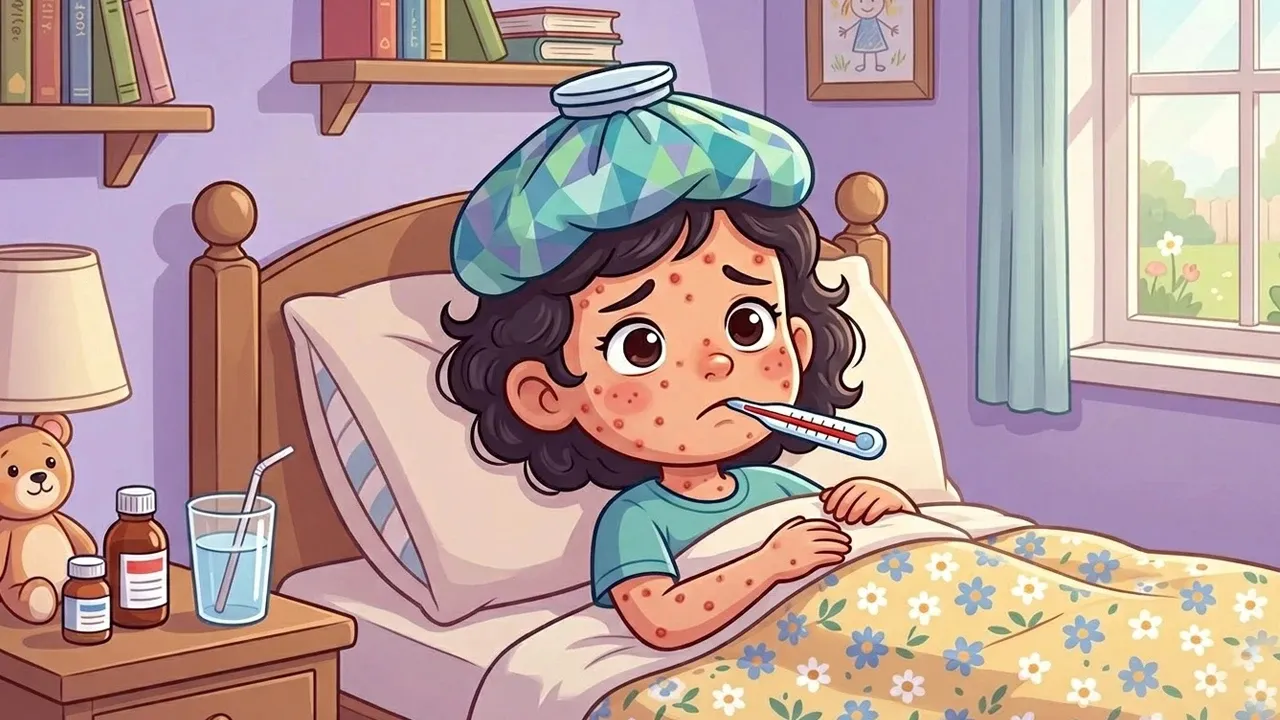 A child admitted to the hospital with measles symptoms is being treated. Photo: Made with AI