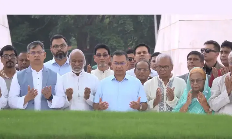 Tarique Rahman paid tribute to party founder Ziaur Rahman and former chairperson Khaleda Zia on Tuesday.