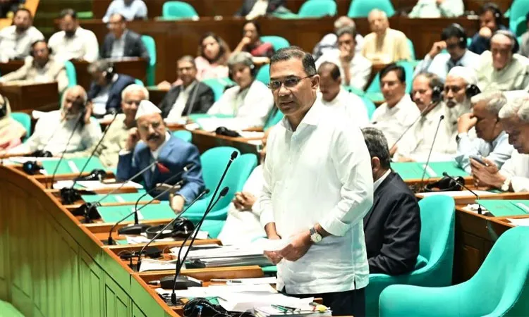 Prime Minister Tarique Rahman delivers the closing speech of the third session of the National Parliament on Thursday. Photo: PMO