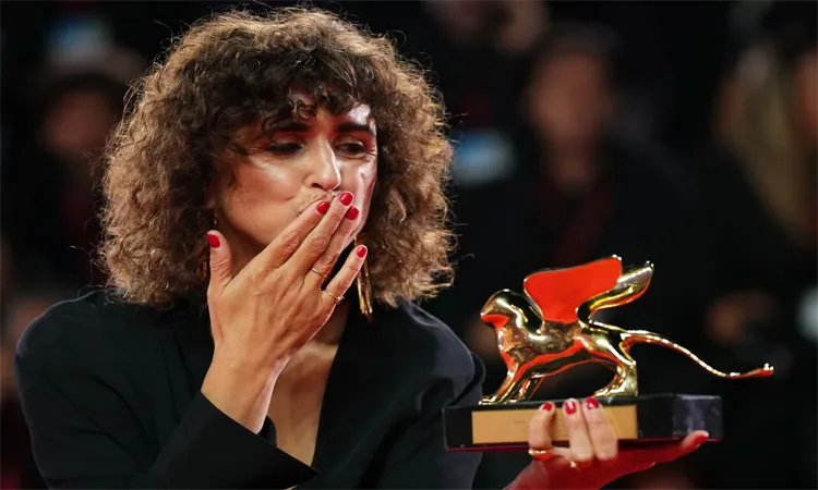 Director May el-Toukhy, winner of the Golden Lion for best film for ‘Woman Unknown’ at the awards photo call during the closing ceremony of the 83rd edition of the Venice Film Festival in Venice.