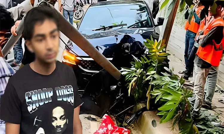 The incident occurred on Tuesday when an out-of-control sedan mounted the sidewalk in the Baridhara Diplomatic Zone.