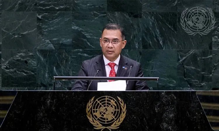 Prime Minister Tarique Rahman addresses the 81st session of the United Nations General Assembly (UNGA). Photo: PMO