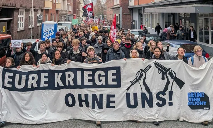 Students across Germany staged strikes to protest new German defense policy.