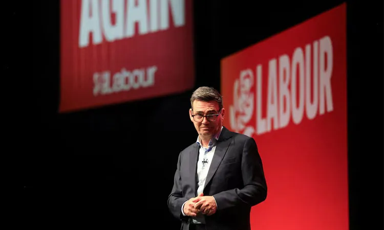 British Prime Minister Andy Burnham on the stage at the Labour Party's annual conference.