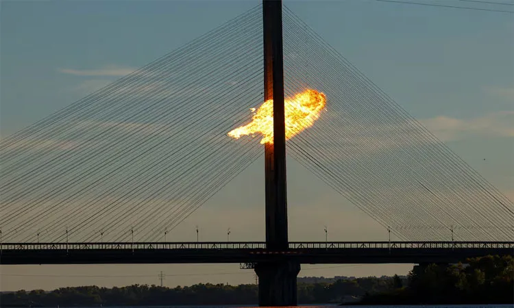 A Russian jet powered drone strikes on one of Kyiv's bridges amid Russia's attack on Ukraine's Kyiv.