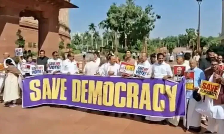 The Opposition MPs from the INDIA bloc on Tuesday morning took a march from Parliament to Nirvachan Sadan the Election Commission headquarters in the Capital.