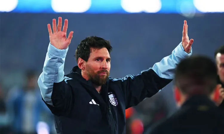 Lionel Messi acknowledges fans following his final international match.